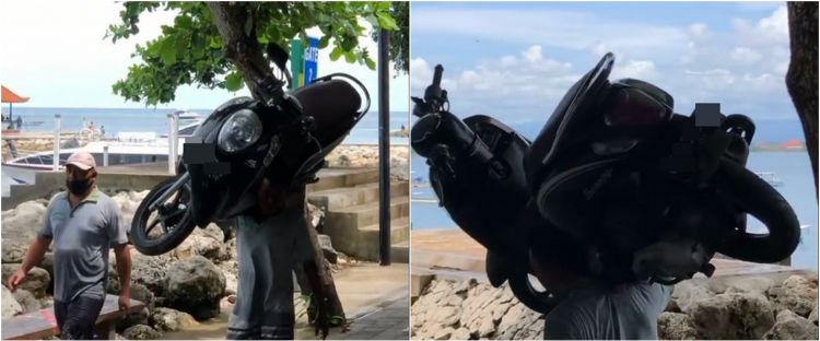 Viral Pria Gendong Motor di Bahunya, Bikin Terkejut Warganet dan Orang Sekitar