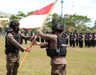 100 Personel Brimob Polda Riau Pulang Usai Selesaikan Tugas di Papua