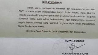 Bupati Sumenep Terbitkan Surat Edaran ASN Wajib Salat Tepat Waktu