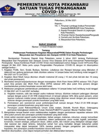 Terapkan PPKM Pemkot Pekanbaru Terbitkan Surat Edaran, Diskotik dan Tempat Karaoke Ditutup