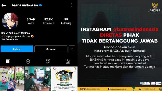 Akun Instagram Baznas RI Diretas, Tampilkan Foto-foto Wanita