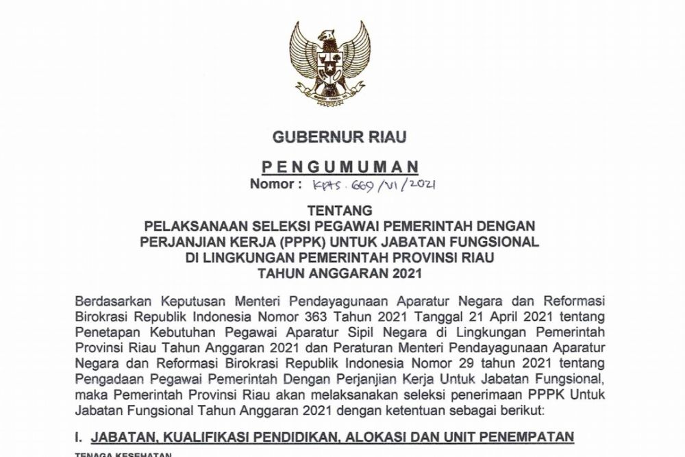 Pengumuman Pendaftaran dan Formasi CPNS Riau Sudah Bisa Diakses melalui bkd.riau.go.id