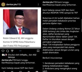Akun @damkar.pku113 Posting Medsos Keberatan Dan Minta Klarifikasi Dewan