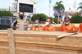 4 Pelaku Ilegal Logging Saat Beraksi Ditangkap Polres Dumai 