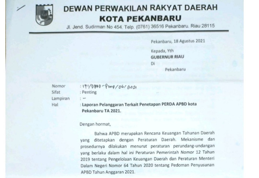 Diduga Kepentingan Tidak Diakomodir, 2 Pimpinan & 13 Anggota DPRD Pekanbaru Surati Gubernur