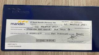 Foto Bilyet Giro Rp 2 Triliun Atas Nama Anak Akidi Tio, Begini Tanggapan Pihak Bank