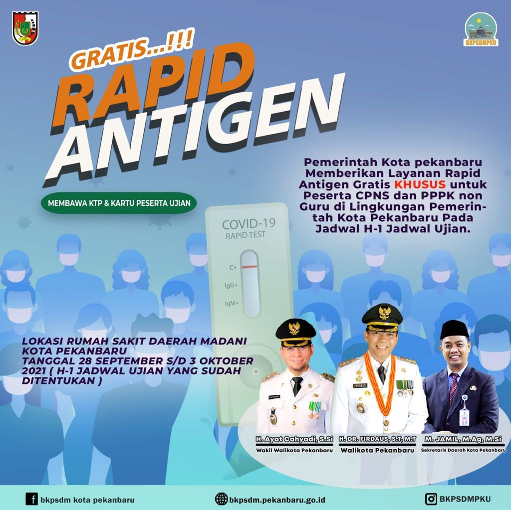 Pemko Pekanbaru Gratiskan Rapid Tes Antigen untuk Peserta Seleksi CPNS dan PPPK, Ini Lokasinya