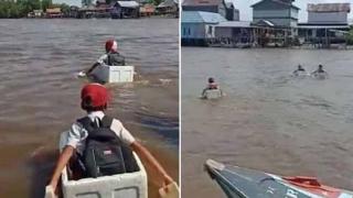 Susi Ajak Fadli Zon Patungan Ongkosi Anak SD Seberangi Sungai Pakai Styrofoam
