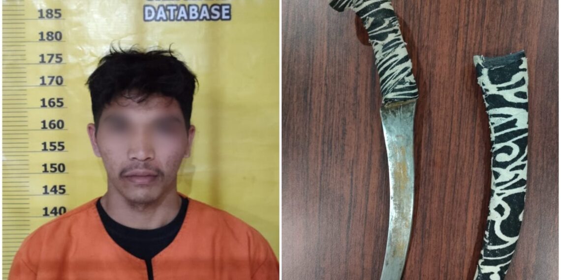 Warga Pasir Limau Kapas Rohil Ini Nekad Acungkan Sajam di Depan Petugas TNI-Polri