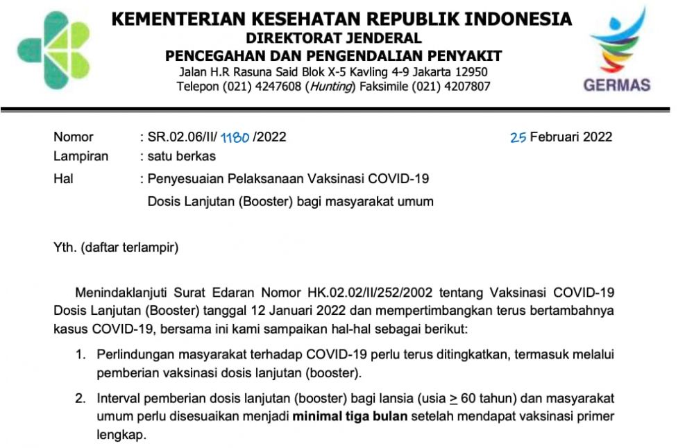 Kemenkes: Vaksinasi Booster Dapat Dilakukan Setelah Tiga Bulan Dosis Kedua