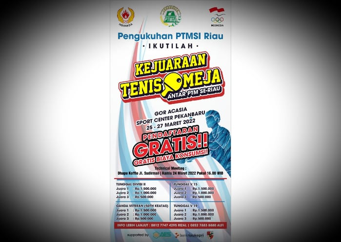 PTMSI Riau Gelar Turnamen Kejuaraan Tenis Meja