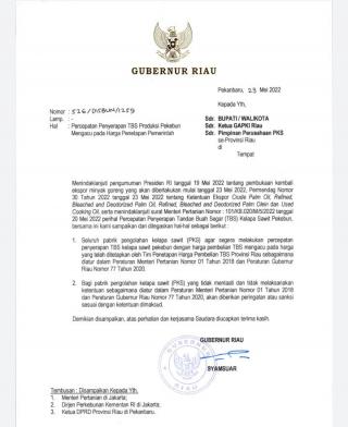 Gubri Terbitkan Surat Percepatan Penyerapan TBS di Provinsi Riau