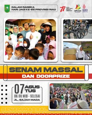 Ayo Hadiri Senam Massal Hari Jadi ke-65 Riau, Ada Kuliner dan Layanan Kesehatan Gratis