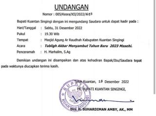 Malam Tahun Baru, Plt Bupati Kuansing Ajak Masyarakat Hadiri Tabligh Akbar 