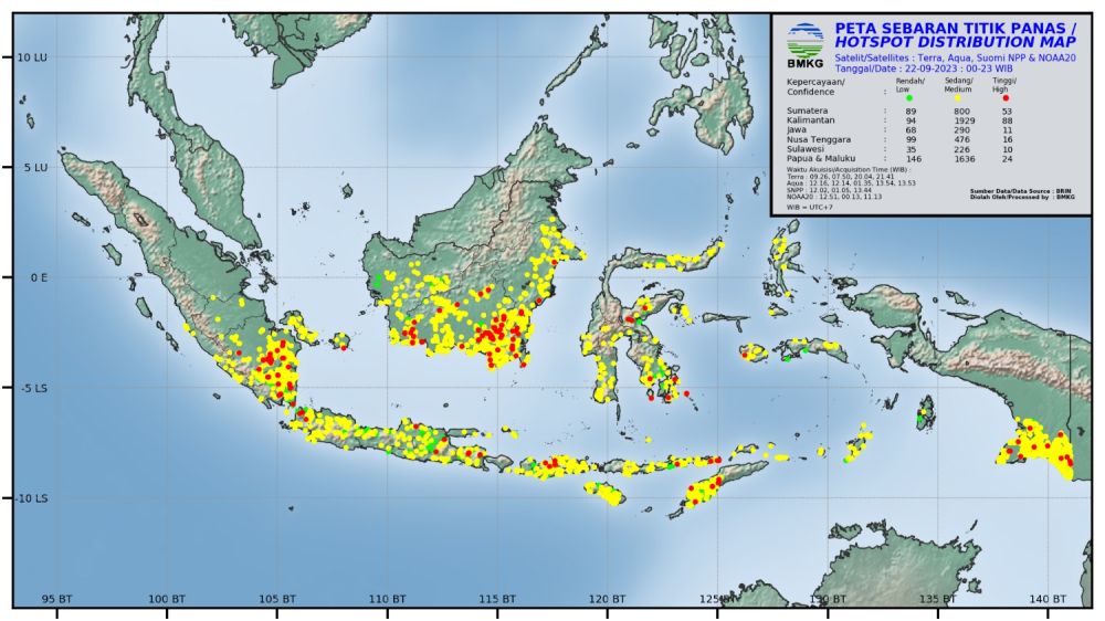 942 Titik Panas Hotspot Terdeteksi di Sumatera, Sumsel 569 Titik, Riau 1 Titik