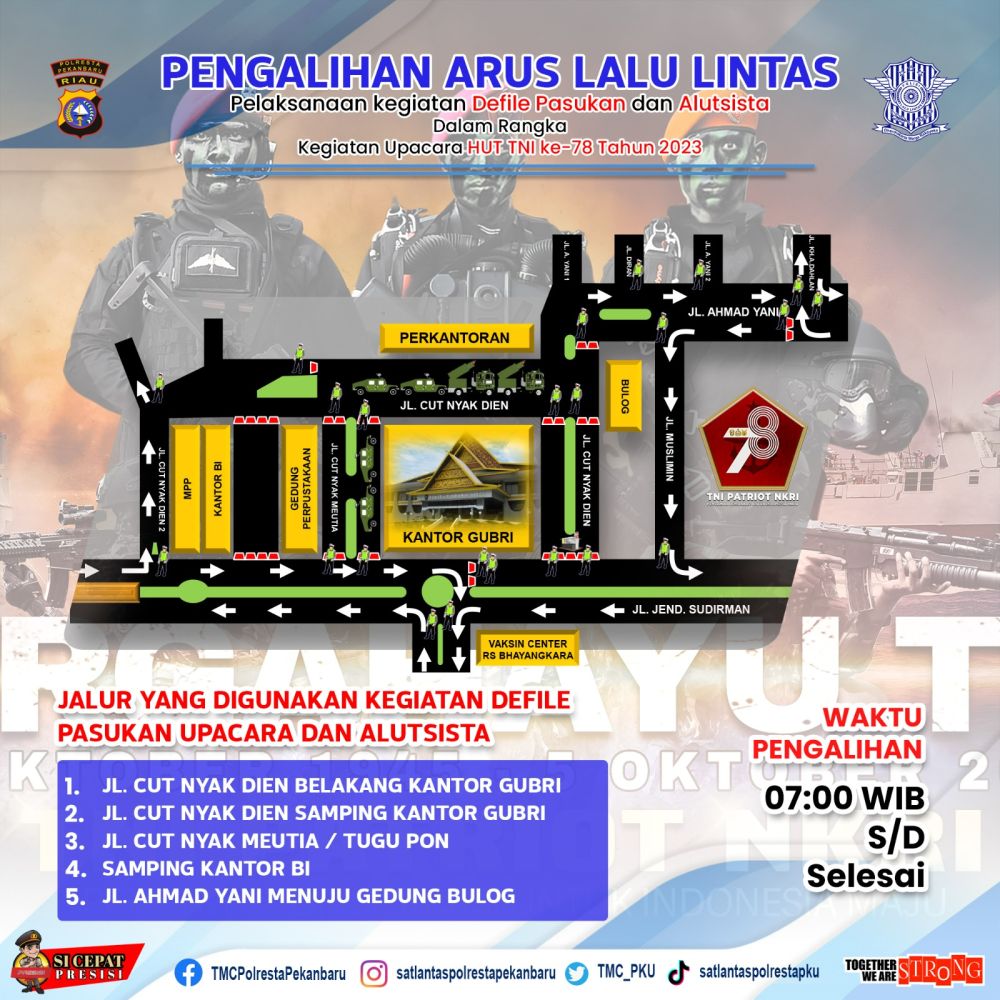 Satlantas Pekanbaru Alihkan Arus Lalu Lintas di Lokasi Perayaan HUT ke-78 TNI