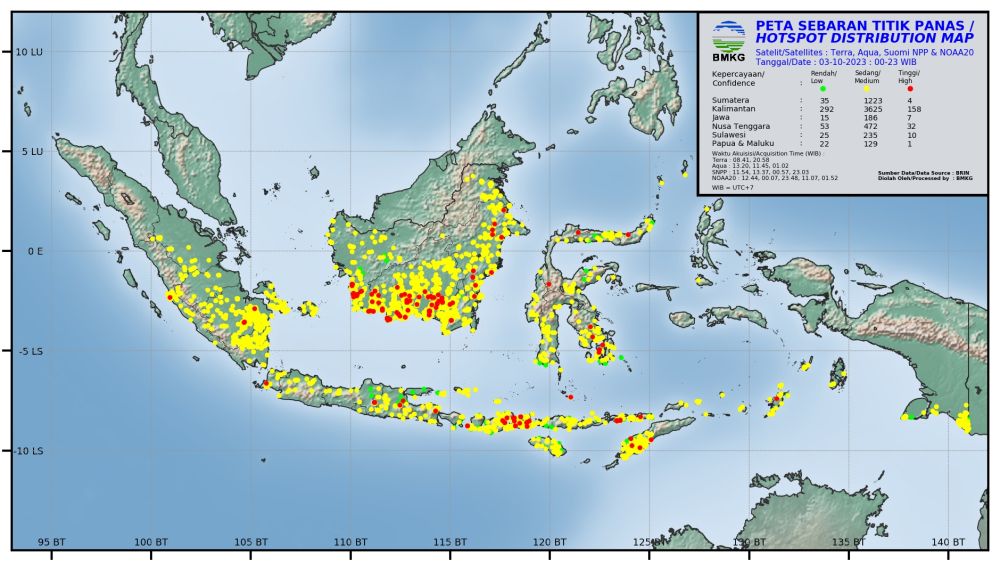 Update Jumlah Titik Panas di Sumatera