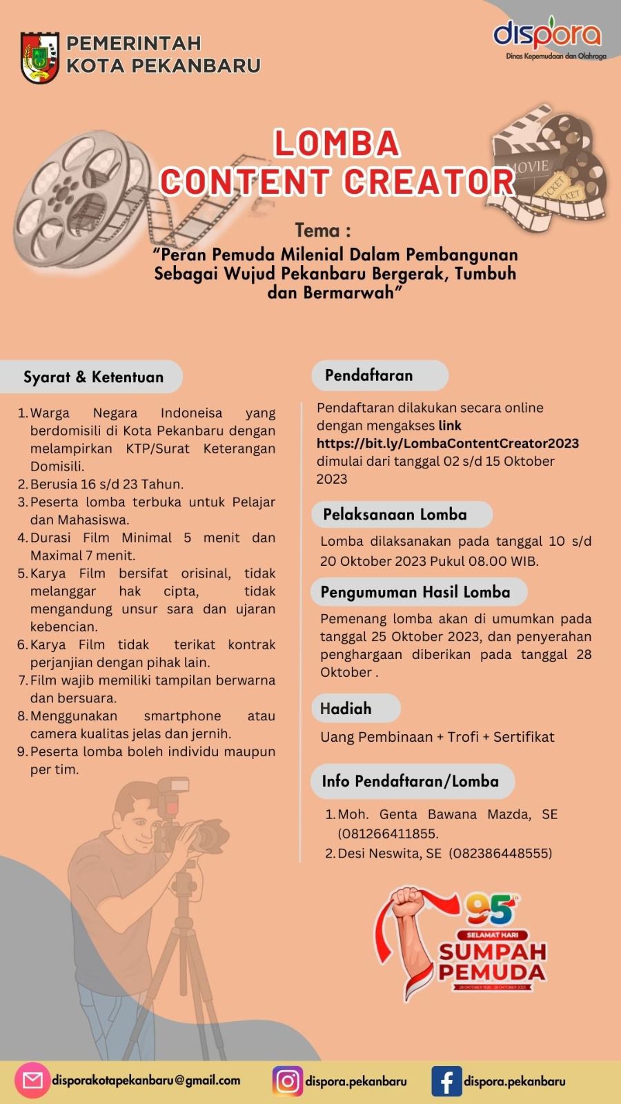 Peringatan Sumpah Pemuda, Dispora Pekanbaru Gelar Lomba Content Creator