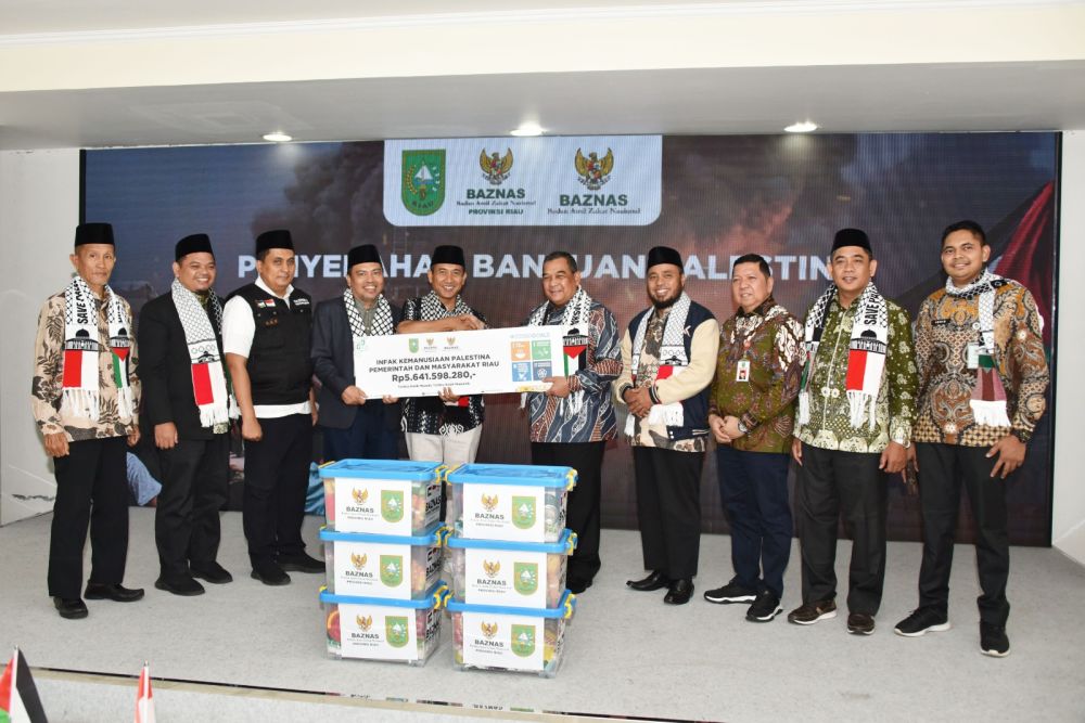 Plt Gubernur Serahkan Bantuan Masyarakat Riau untuk Palestina Rp5,641 Miliar ke Baznas RI