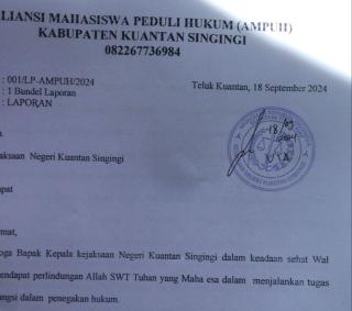 Dugaan Penyelewengan Gaji dan Insentif, Aliansi Mahasiswa Laporkan Kades Toar di Kejari Kuansing