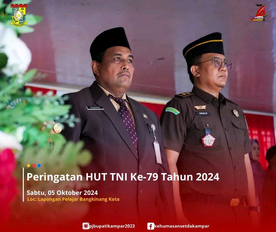 Asisten II Setda Kampar Wakili Penjabat Bupati Pada Upacara Peringatan HUT TNI ke-79 di Kabupaten Kampar