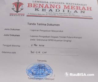 Dugaan Korupsi Makan Minum Swakelola Rp 4,6 Miliar, LSM Benang Merah Laporkan Setwan Kuansing ke Ditreskrimsus Polda Riau