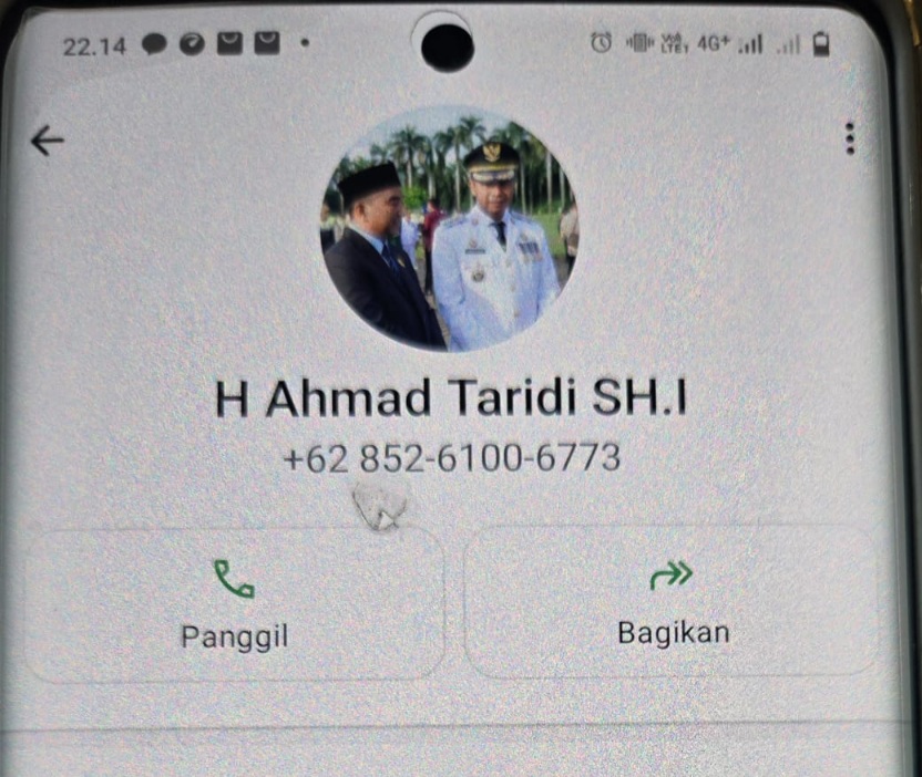 Waspada, Ada Nomor WhatsApp Mengatasnamakan Ketua DPRD Kampar Ahmad Taridi