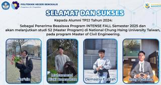 Alumni Teknik Sipil Polbeng Lolos Beasiswa INTENSE Fall Program 2025, Siap Lanjut S2 di Taiwan