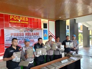 Berawal dari Penindakan di Pasar Lubuk Jambi, Polres Kuansing Ungkap Peredaran Narkoba 22 Kg