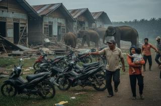 Satu Blok Mes Karyawan PT Rara Abadi Hancur Diseruduk 13 Gajah Sumatra